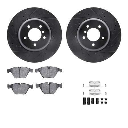Dynamic Friction Company Front Brake Rotors-Drilled and Slotted-Black with 5000 Euro Ceramic Brake Pads includes Hardware 8612-31090